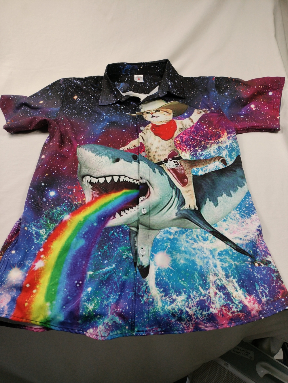 No Name  Men's Shark & Cat Graphic Short-Sleeve Shirt - Multicolor Size Medium